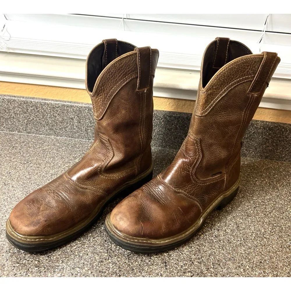Wolverine Waterproof Contour Welt 10 Inch Brown Leather Work Boots Men's 10.5 EW